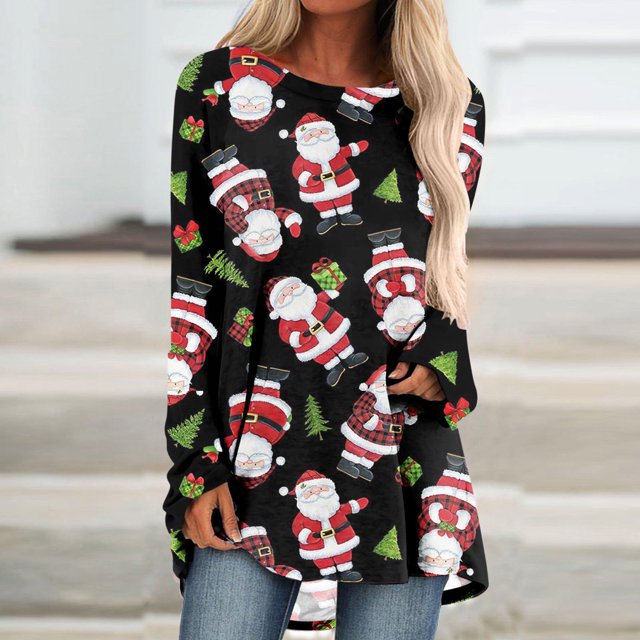 Puntoco Camiseta de manga larga con estampado navideño y cuello redondo para mujer Puntoco Puntoco-2246