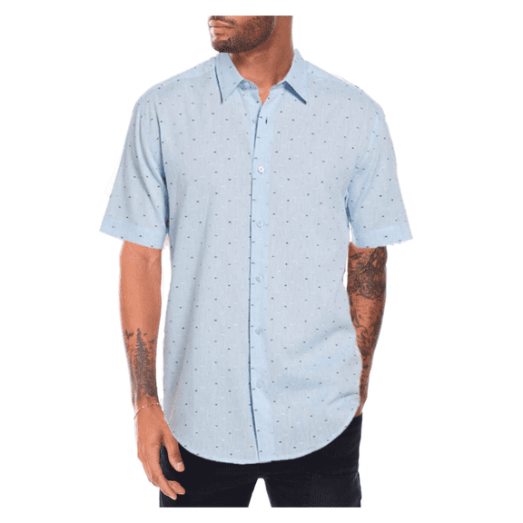 Cubavera Men's Standard Short Sleeve L/C Dobby Shirt, Little Boy Blue, Large.