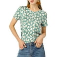 thumbnail image 5 of Unique Bargains Women's Daisy Floral Print Summer Crew Neck Short Sleeve Top, 5 of 6