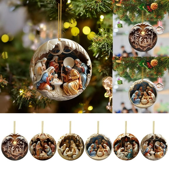 2025 Christmas Nativity Scene Ornaments Religious Acrylic 2D Hanging Pendant The Birth of Jesus Christian Christmas Tree Decorations Xmas Holiday Memorial Keepsake Gift, 6PCS