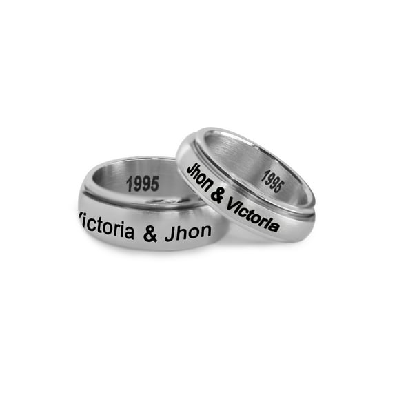 Personalized Stainless Steel Couples Gold Tone Spinner Ring with Cubic Zirconia for Him