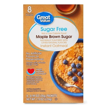 Great Value Sugar-Free Maple & Brown Sugar Instant Oatmeal, Box, 0.99 oz, 8 Packets