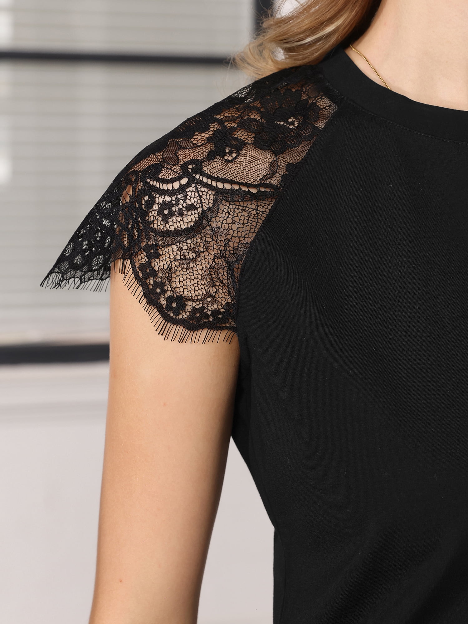 DARING DIVA Women's Lace Short Sleeve Tops 2026 Casual Summer Blouse Tee Shirt XL Black