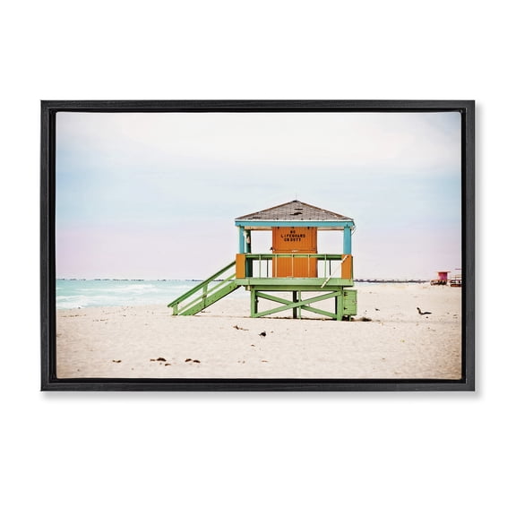 Stupell Industries No Lifeguard On Duty Landscape & Nature Photography Black Floater Framed Canvas Art Print Wall Art, 25 x 17