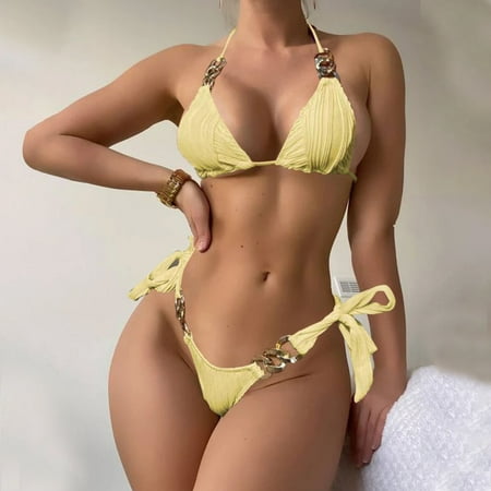 Njoeus Swim Suit For Women 2024 Women Bikini Set Bandage Solid Brazilian Swimsuit Two Piece Padded Thong Bathing Suits Sexy String Swimwear