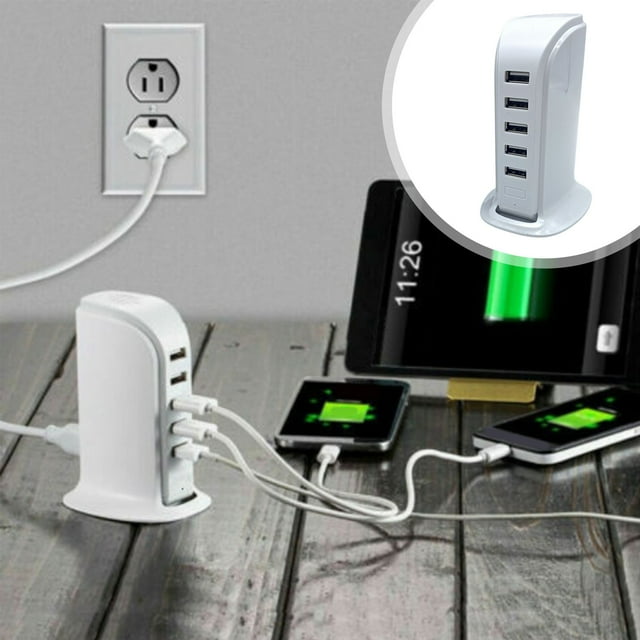 USB Charger, 20W Fast Charging Multi Interface Desktop Stand, 5 Port USB Hub 5V4A Smart Chip Safe Charging for Multiple Devices, White