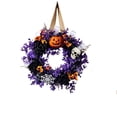 thumbnail image 2 of Artificial Halloween Wreath with Pumpkin, Skull, Black Rose, Spider Web and Purple Foliage | Spooky Fall Wreath with Burlap Hanging Loop for Home Porch Wall Party Decor, 2 of 7