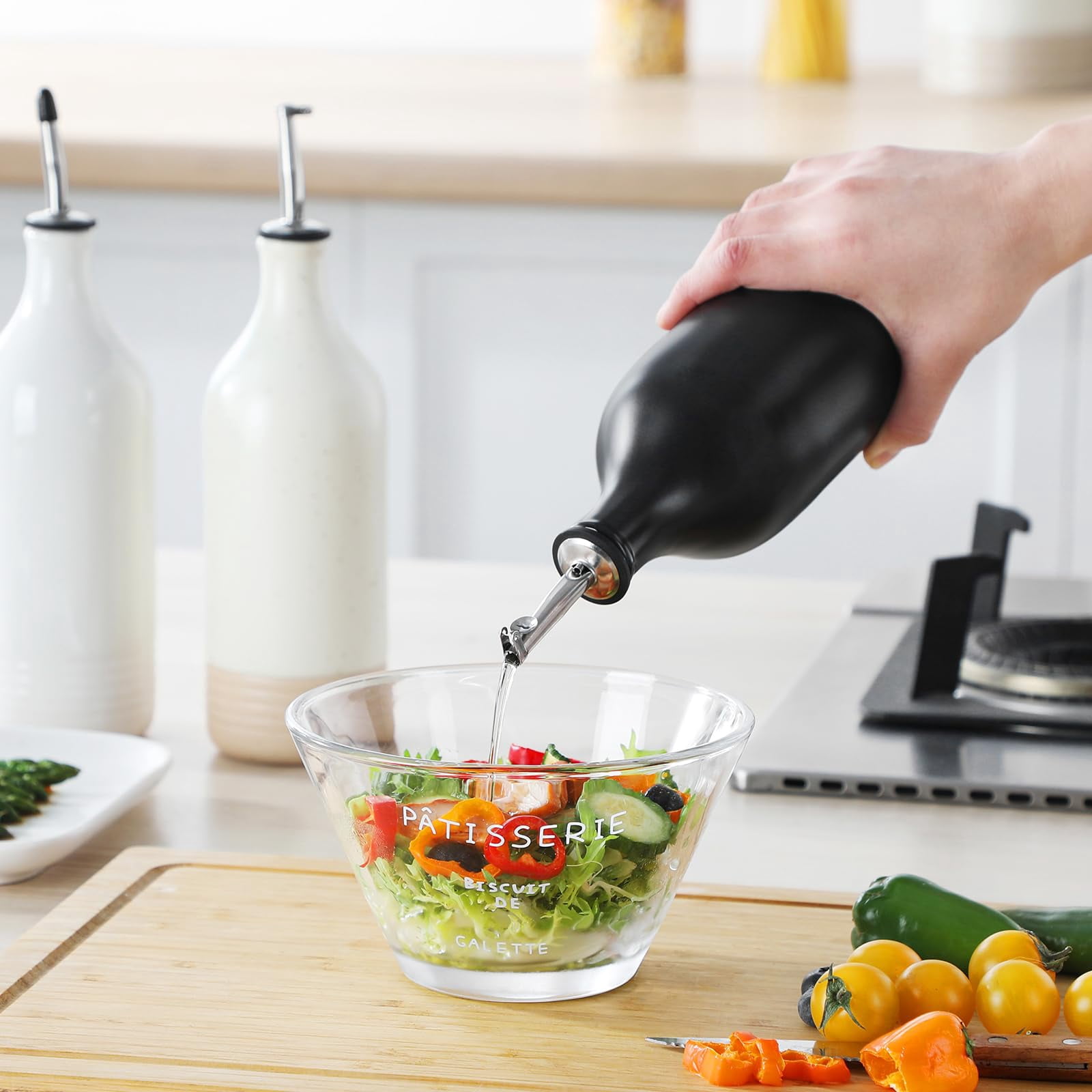 NexTone 20 Oz Ceramic Olive Oil Dispenser Bottle, Bottle Dispenser with Spout and Funnel for Kitchen,Suitable for Oil, Vinegar, Coffee Syrups & Other Liquids,Cream