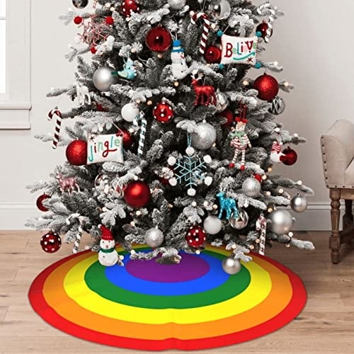 Falda de árbol de Navidad IDNUYIA con forma de arcoíris, 48 cm de diámetro