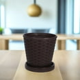 thumbnail image 3 of UPGRATOR 4-Piece Set Rattan Woven Simulation Flower Pots for Indoor Garden Use, Coffee Color, 13.5 x 13.5 x 13 in, 3 of 8