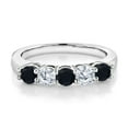 thumbnail image 2 of Gem Stone King 925 Sterling Silver Black Onyx and White Lab Grown Diamond 5-Stone Wedding Anniversary Band Ring for Women (0.73 Cttw, Gemstone December Birthstone, Size 7), 2 of 3