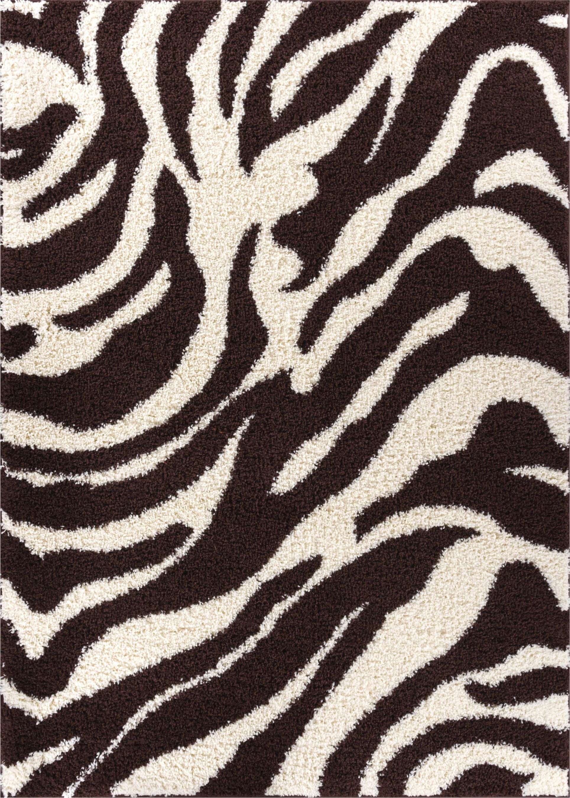 Well Woven Madison Shag Safari Zebra Animal Print Brown 5' x 7'2" Thick Area Rug