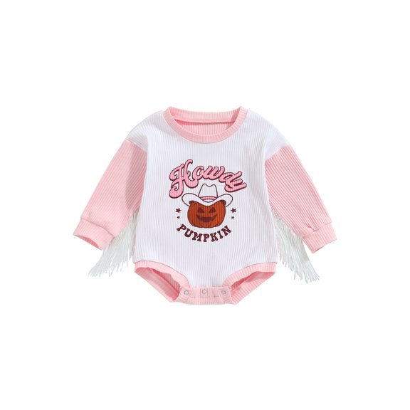 Wassery Infant Baby Girls Halloween Romper Long Sleeve Letter Pumpkin Print Jumpsuits 6 12 18 24 Months Newborn Spring Autumn Contrast Color Onesie Bodysuits
