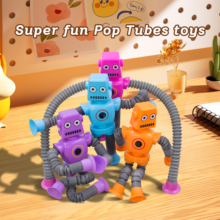 Pop Tubes Robot Fidget Toys for Kids, 4 Pack Fidget Sensory