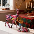 thumbnail image 2 of Creative Pattern Christmas Reindeer - Holiday Party Deer Figurine Statues Dinner Tabletop Decorations Centerpiece - 2pc, 2 of 5