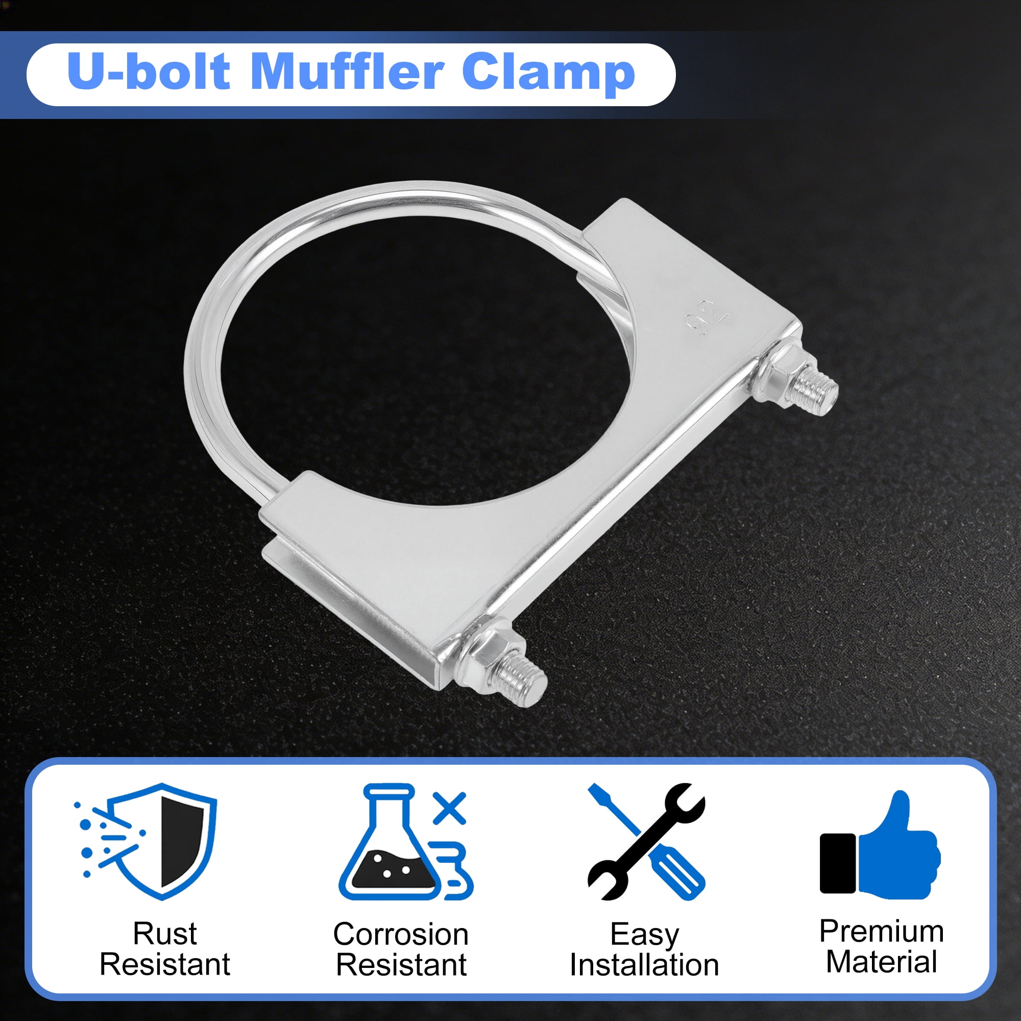 Unique Bargains U Bolt Muffler Exhaust Clamp 3.5" Galvanized Iron U-Bolt Muffler Tip Exhaust Hook Silver Tone U-Bolt Clamp for 89 mm Tip Pipes Connection 1 Pcs