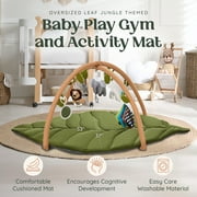 Babylicious Baby Play Gym & Activity Mat, Oversized Leaf Mat w/ 6 Toys, Tummy Time Mat for Motor Skills & Sensory Development