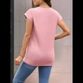 thumbnail image 3 of Camiseta de Verano para Mujer, Color Liso, Cuello Redondo, Corta, Rosa Talla S, 3 of 7