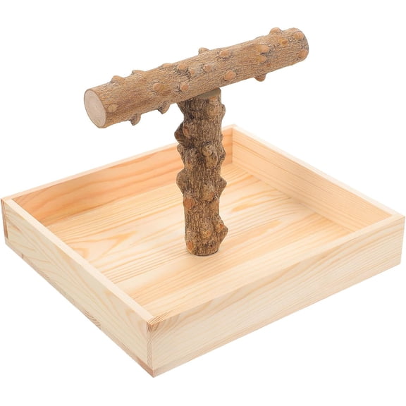 Natural Wood Bird Perch Stand for Small Birds Tabletop Training Flat Bottom for Parakeets Finches Lovebirds