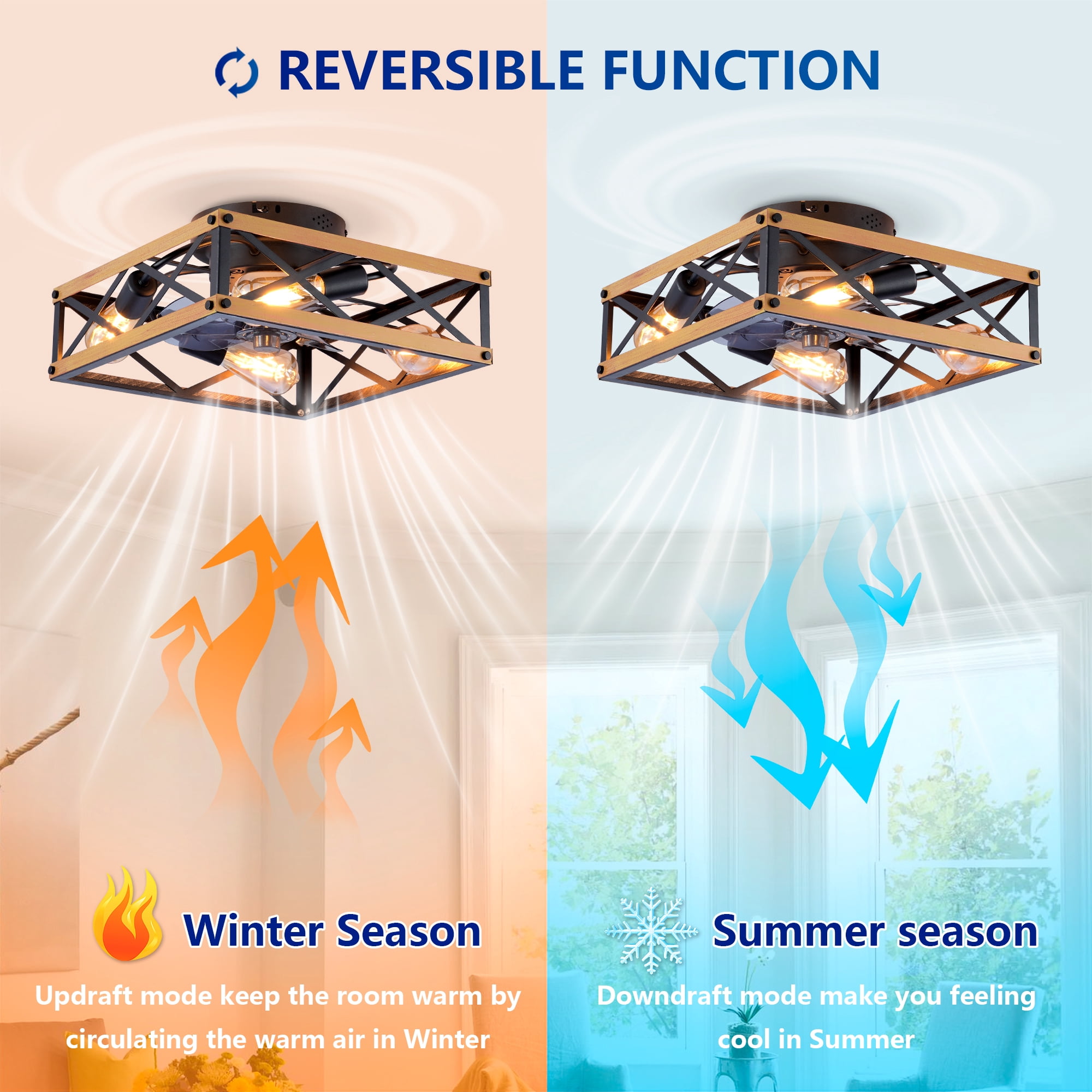 Leumius 22.6" Black Flush Mount Ceiling Fan with Light, Reversible Motor and DC Remote Control,6 Speed Ceiling Fan,Timing for Living Room Bedroom Dining Room(NOT Included Bulbs)