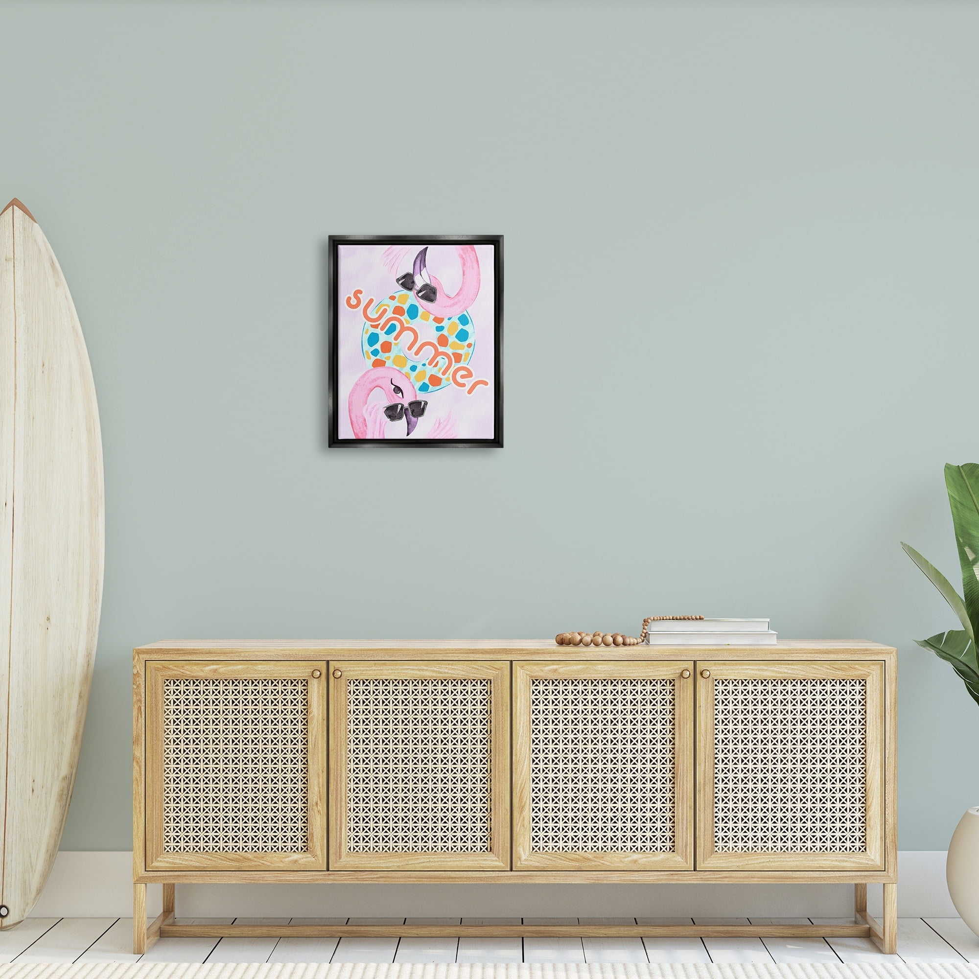 Stupell Industries Pink Summer Flamingos Pool Float Tropical Sunglasses Graphic Art Jet Black Floating Framed Canvas Print Wall Art, Design by Ziwei Li