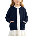 thumbnail image 2 of Puntoco Girls Preppy Knit Cardigan Button-Up Sweater Coat with Pockets Navy 120(4-5 Years), 2 of 9