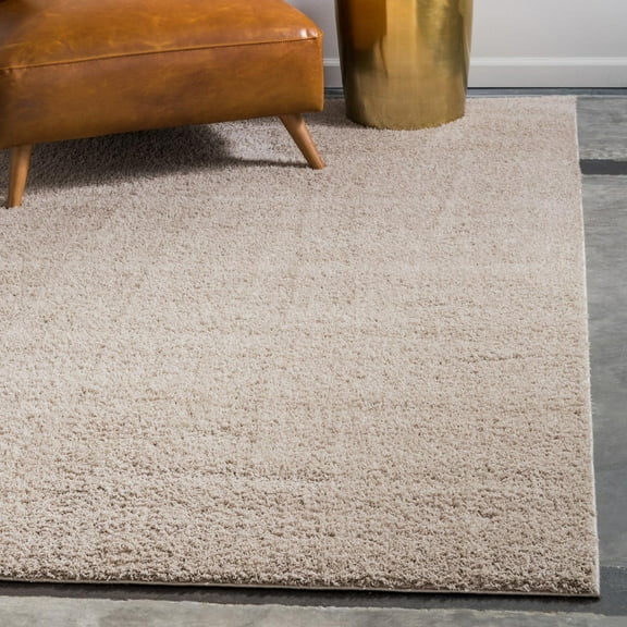 Unique Loom Studio Solid Shag Collection Area Rug - Sky (5' 1" x 8' Rectangle Taupe)