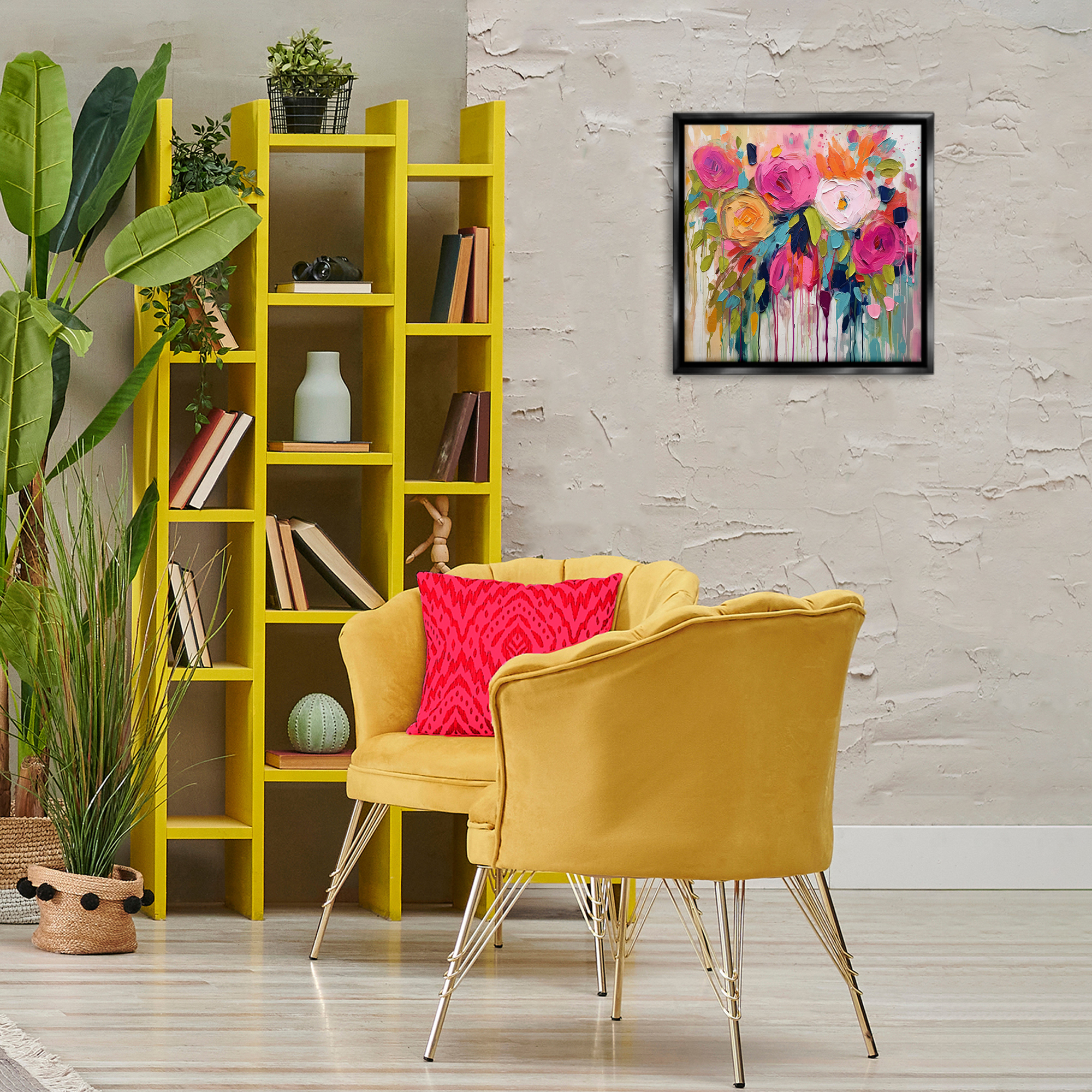 Stupell Industries Urban Paint Bouquet Botanical & Floral Painting Black Floater Framed Art Print Wall Art, 18 x 18