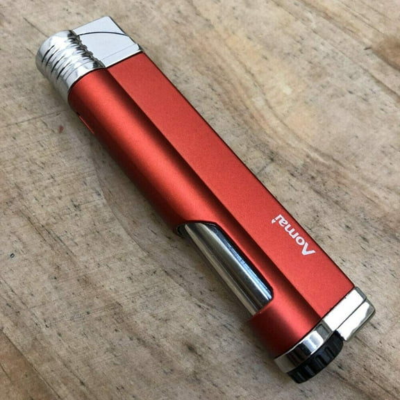 Mini Metal Windproof Refillable Butane Gas Fuel Viewable Jet Flame Cigar Cigarette Lighter with Electric Wire Ignition Protection - Aomai Red