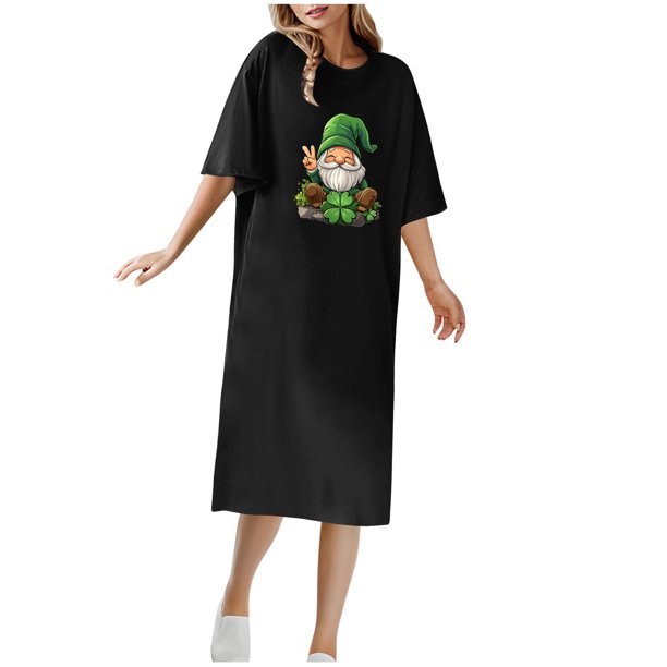 Vestido Corto de Verano Cuello Redondo Estilo de Camiseta de Longitud de Tobillo de Manga Corta, Altamente Elástico para Pijamas Y Ropa Interior Sexy