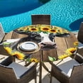 thumbnail image 6 of Farmhouse Cow Round Tablecloth, Fitted Table Cover with Elastic for 55"-60" Round Tables, Pastoral Sunflower Botanical Brown Wooden Table Cloth Outdoor Indoor Dinning Party Waterproof Tablecloths, 6 of 7