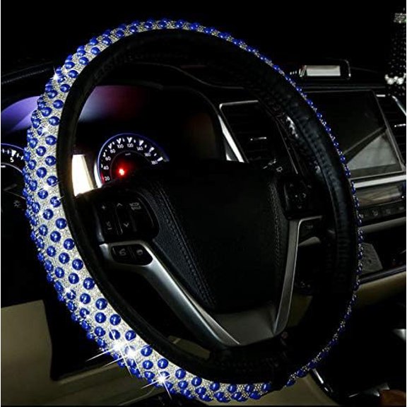Auto Car Steering Wheel Cover for Women, with Fashion Cute Diamond, Exquisite Pearl Design, Soft Leather Stylish Universal 15 Inch