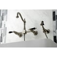 thumbnail image 3 of Kingston Brass KS1268PKLBS Duchess Double-Handle Wall-Mount Bridge Kitchen Faucet with Brass Sprayer, Brushed Nickel, 3 of 7