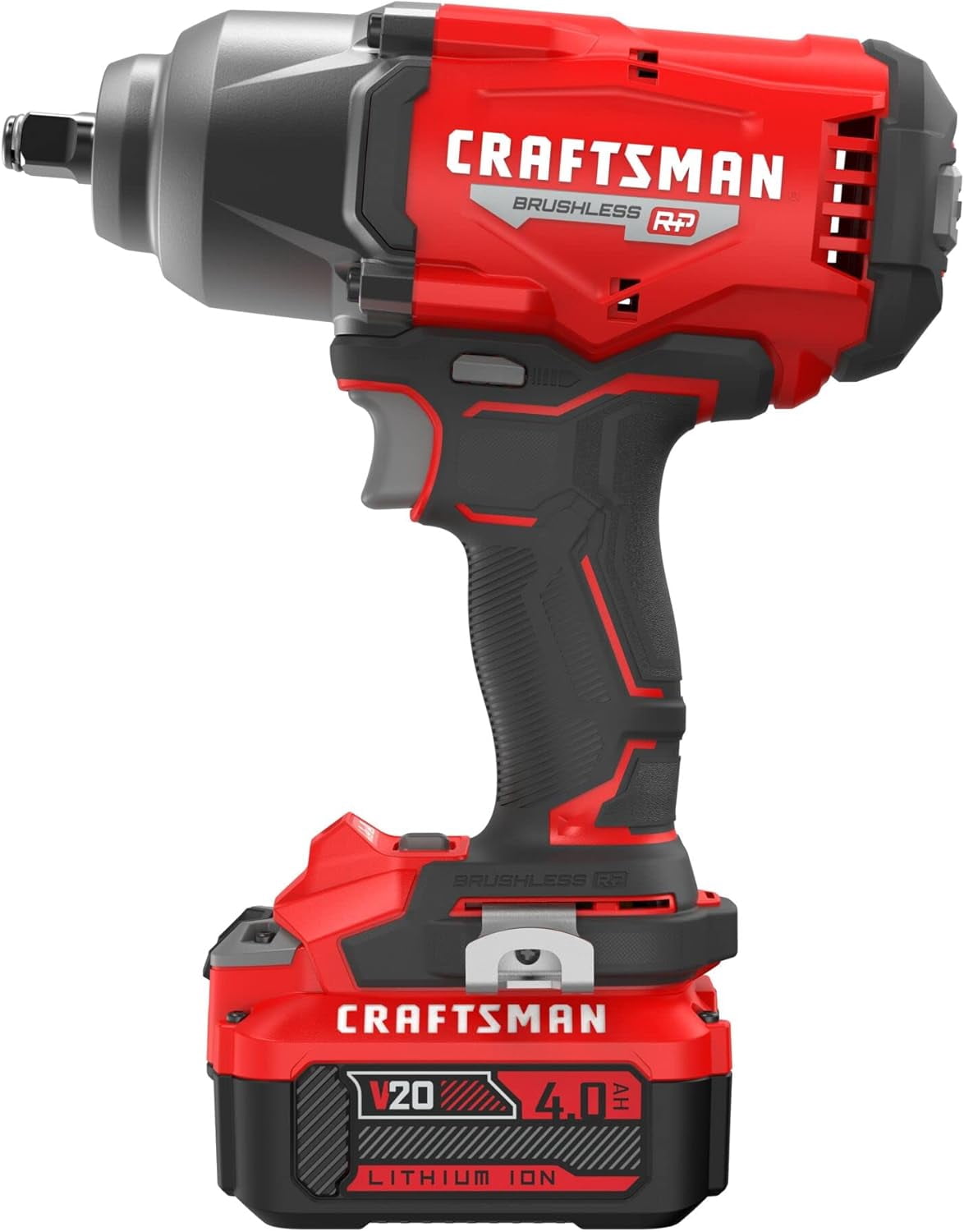 CRAFTSMAN V20 RP Impact Wrench, Cordless, Brushless, High Torque, 1/2 Inch, 4Ah Battery and Charger Included (CMCF940M1)