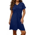 thumbnail image 2 of Bxsruta Women's V-Neck Ruched Short Sleeve Nightgown Soft Loose Sleep Dress, 2 of 7