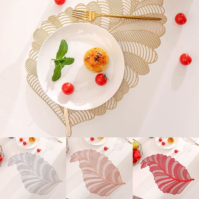 Manteles individuales de vinilo prensado con hojas huecas para mesa de comedor, ideal para fiestas y bodas.
