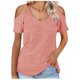 thumbnail image 2 of ICHUANYI Clearance Women's Summer Solid Short Sleeve Top Off Shoulder V-Neck Casual Lace Up T-shirt(Pink, M) ICHUANYI WER2023081013246, 2 of 8