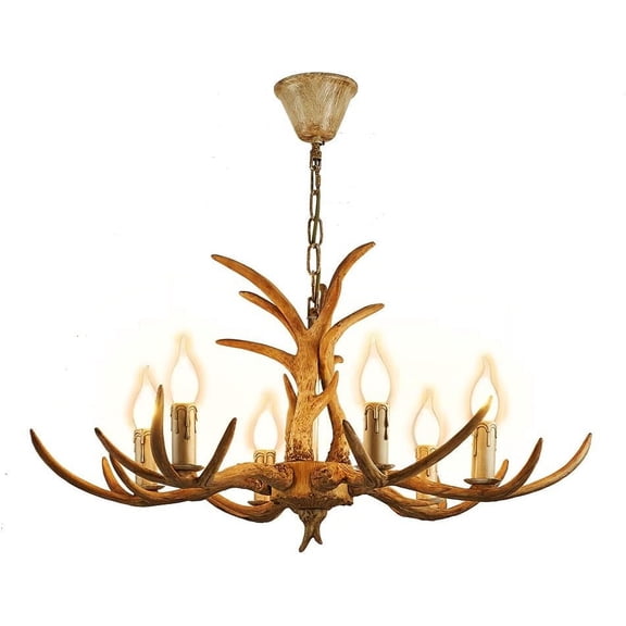 6 Lights Antler Chandelier Light,Rustic Farmhouse Chandelier Light Deer Horn Pendent Light Fixture for Living Room Dining Room,Without Bulb