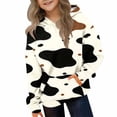 thumbnail image 5 of Xdegoge Tween Girls Cute Cow Print Pullover Hoodie Black Brown Spot Graphic Sweatshirt Casual Long Sleeve Fall Tops for Kids, Size 11-12, 5 of 6