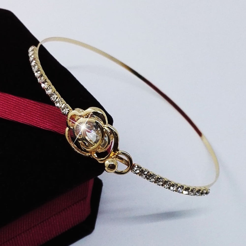 LOHOME Fashion Bracelets Silver/Rose Gold Tone Diamond Flower Charm Open Cuff Bangle for Womens LOHOME Fashion Bracelets Silver/Rose Gold Tone Diamond Flower Charm Open Cuff Bangle for Womens