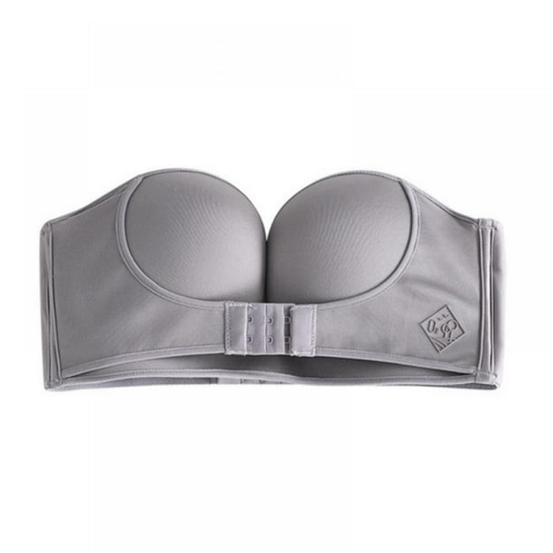 Greyghost Women Padded Bra Gather Strapless Bra Women Super Push Up Bra  Sexy Lingerie Invisible Brassiere With Adjustable Shouder Front Closure Bras,Gray  