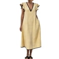 thumbnail image 2 of ClodeEU Women's V Neck Ruffle Sleeve Midi Dress,Casual A Line Loose Sundress with Pockets Yellow,Women's Plus S, 2 of 5