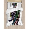 thumbnail image 3 of Batik Queen Size Duvet Cover Set, Digital Big Elephant Figure with Floral Lines and Tribal Shapes Wild Life Theme Image, Decorative 3 Piece Bedding Set with 2 Pillow Shams, Multicolor, by Ambesonne, 3 of 3