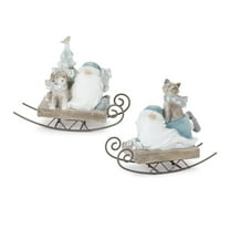 Melrose International LLC Santa on Sled (Set of 2) 5"H Resin