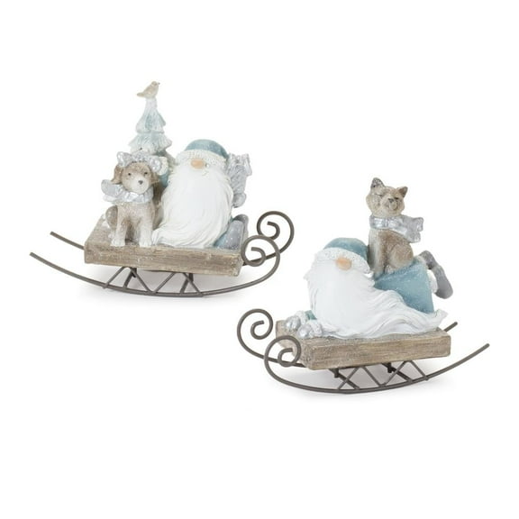 Melrose International LLC Santa on Sled (Set of 2) 5"H Resin