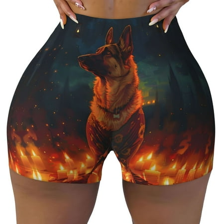 Workout Shorts Women  Candle Shepherd Dog Biker Shorts for Women Running Gym Spandex Shorts Tummy Control