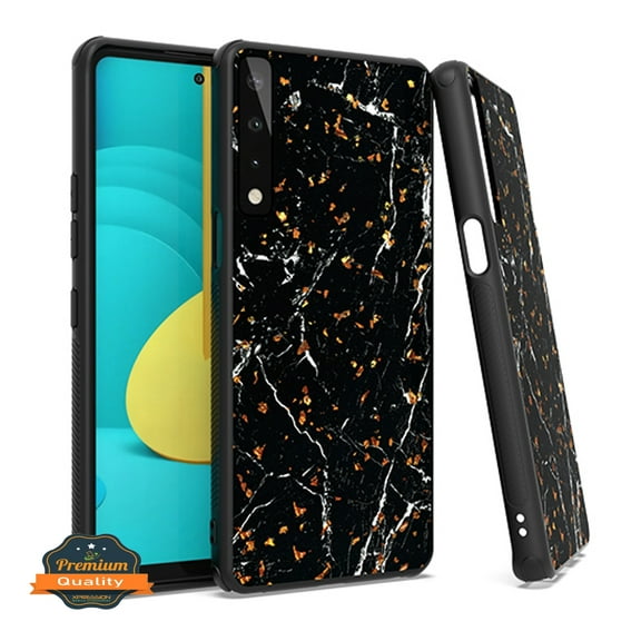 Xpression Case for LG Stylo 7 (5G, 4G) /FH50 Marble Fashion Stone Stylish Flake Glitter Bling Hybrid TPU Rubber Hard Protective Phone Cover [Marble Black]
