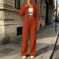 thumbnail image 4 of Naotn Women Ribbed Knit 2 Piece Sweatsuit Set, Full Zip Up Long Sleeve Cropped Hoodies Wide Leg Pants Matching Casual Sets, 4 of 4