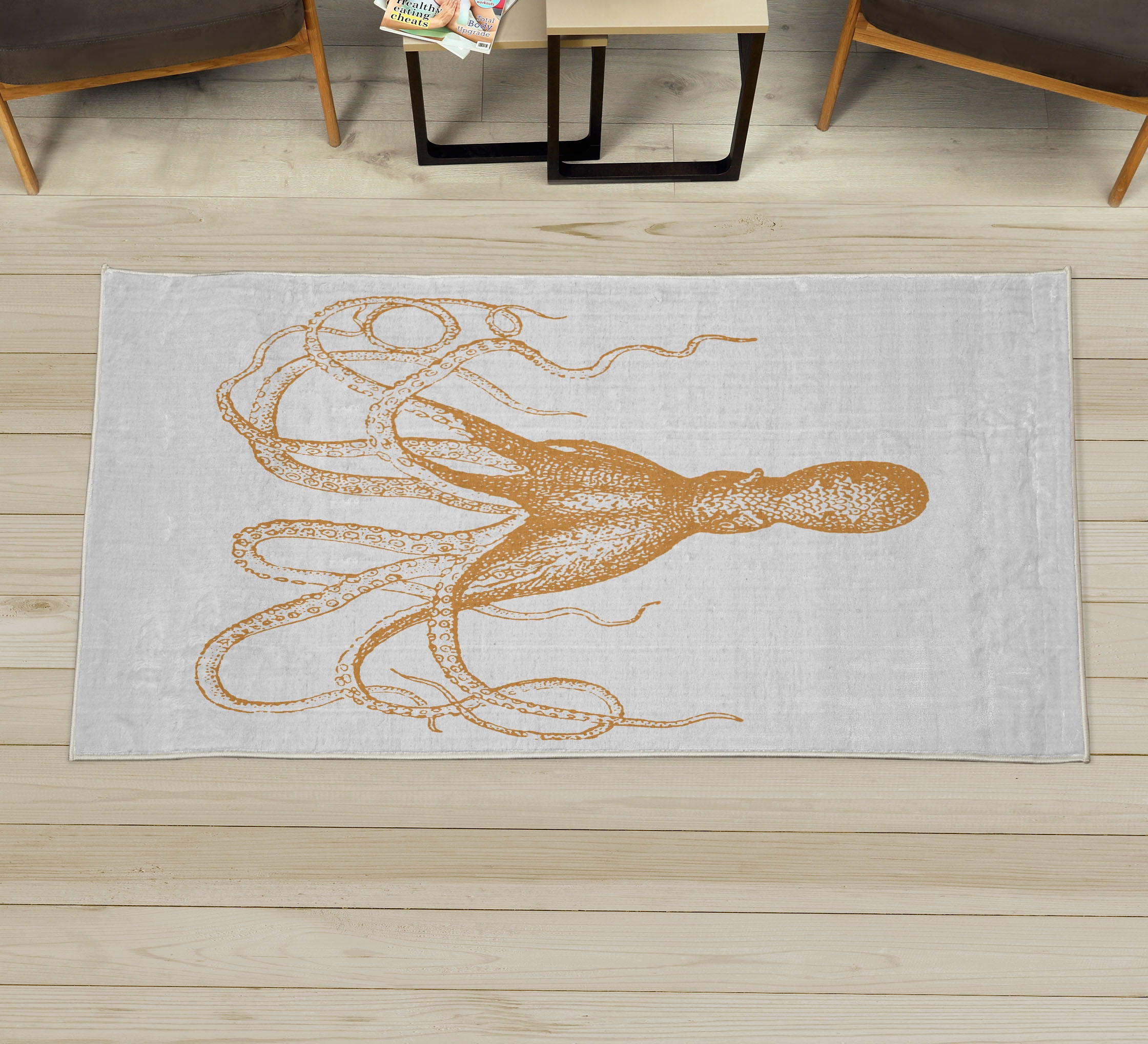 Octopus Decorative Rug, Monochrome Marine Animal Tentacles in Sketch ...