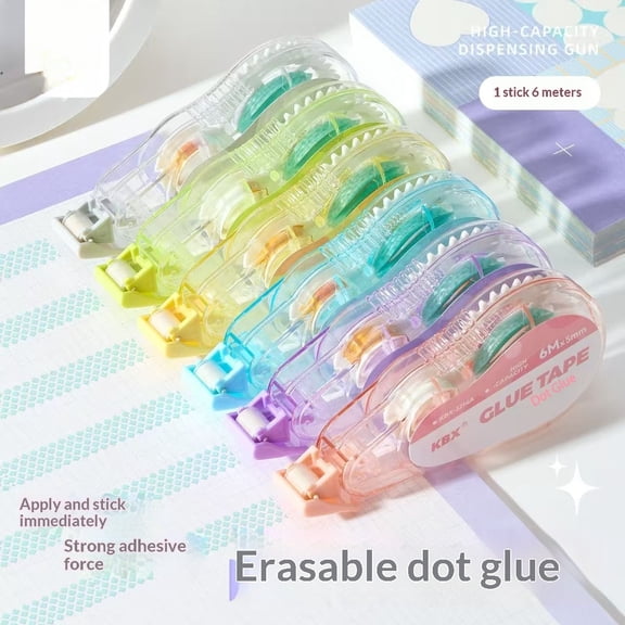6 meters each, high-capacity, point-shaped, high-viscosity correction tape with a double-sided adhesive, suitable for students, for use in journals, crafts, and office work.